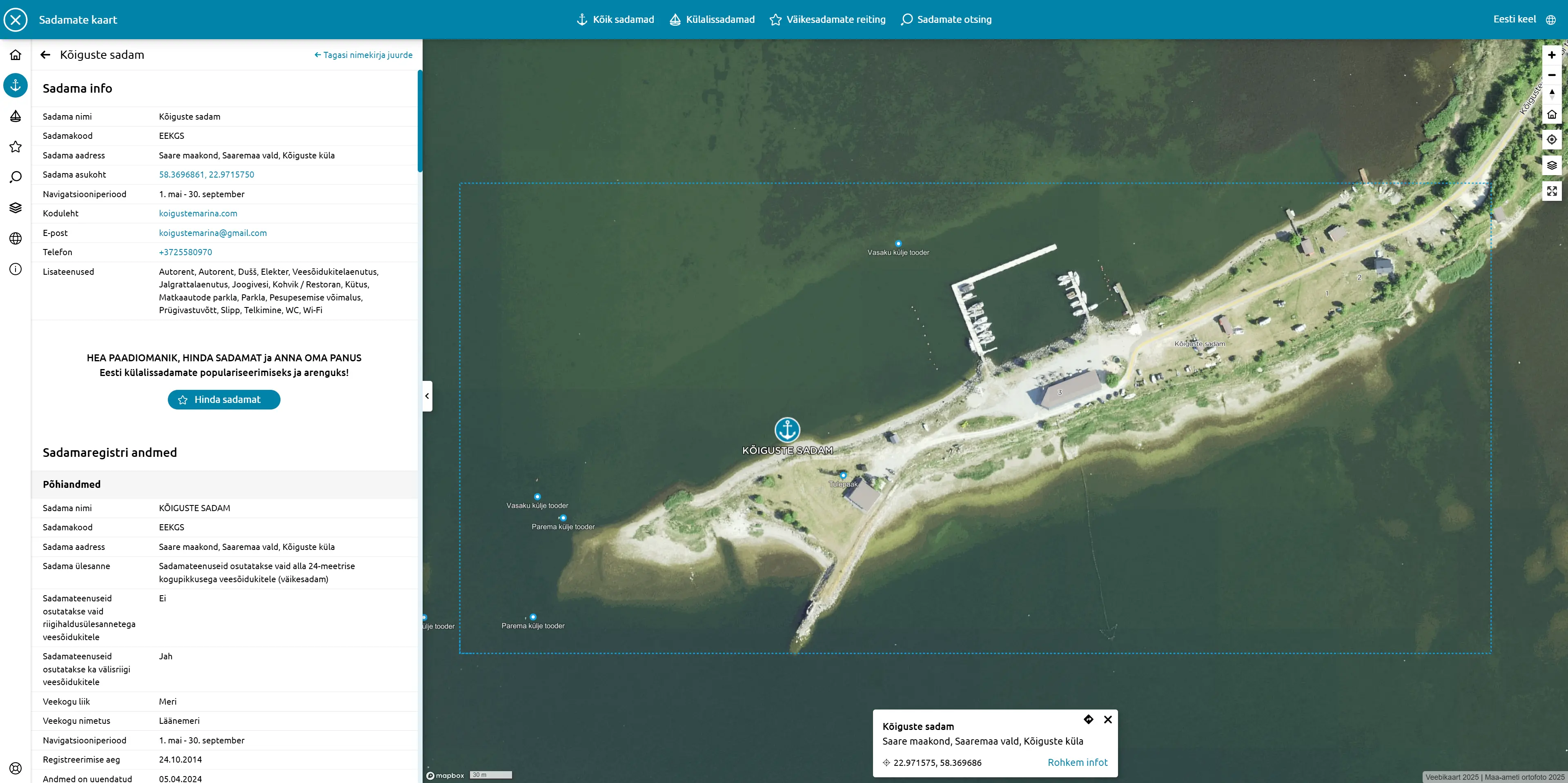 Map of marinas in Estonia - desktop vaade - mobiili vaade Map of marinas in Estonia